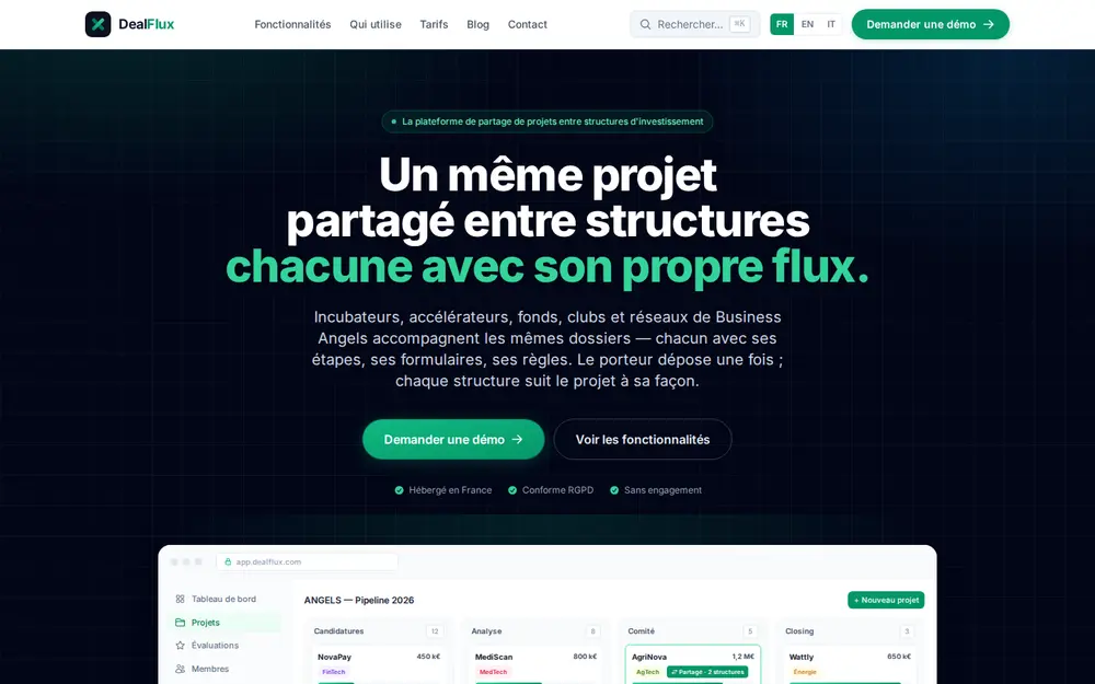 Page d'accueil du site DealFlux