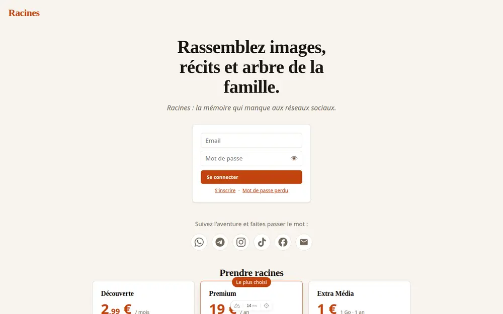 Page d'accueil du site Racines